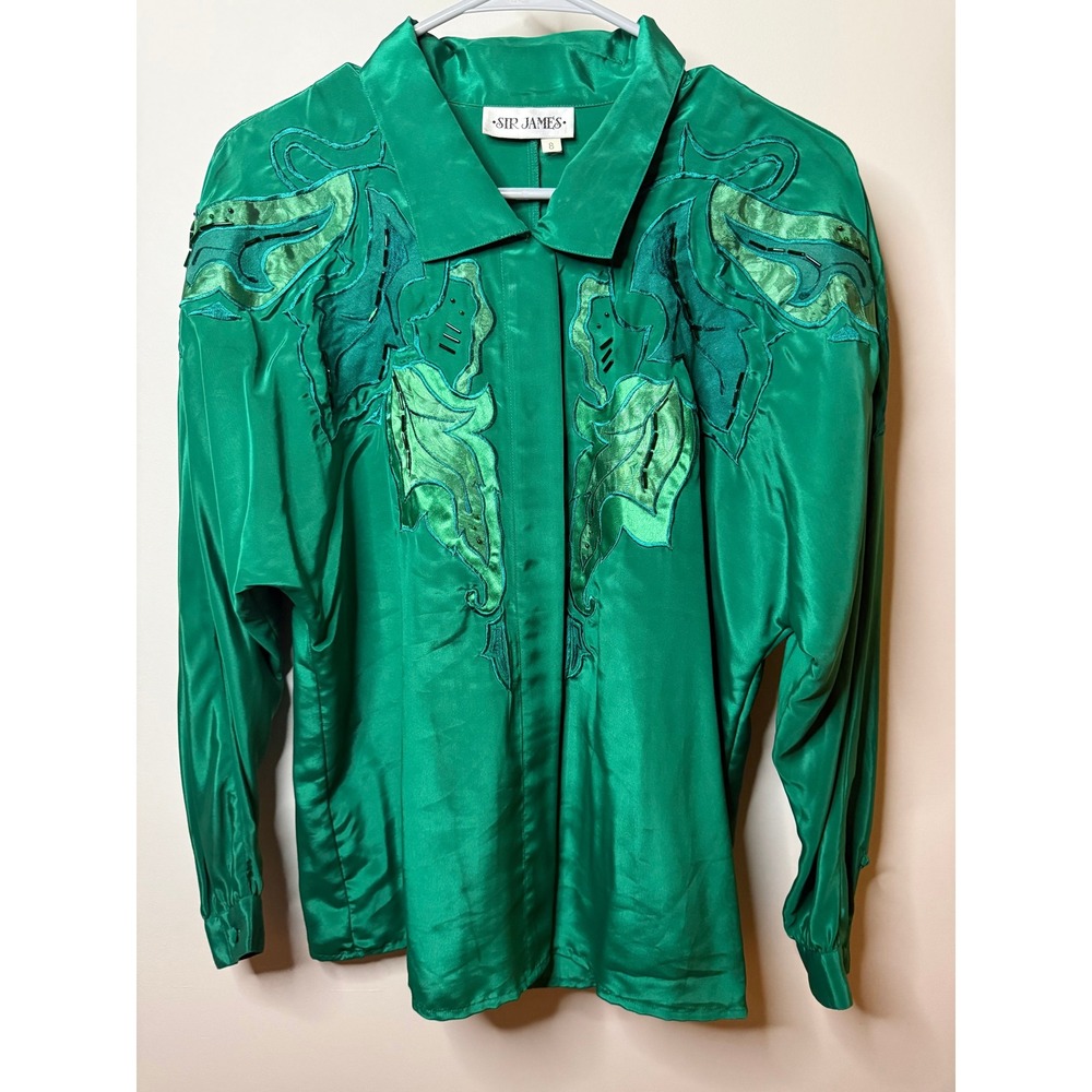 Sir James Vintage Emerald Green Satin Skirt Set Beaded Applique 2 Piece Size 8